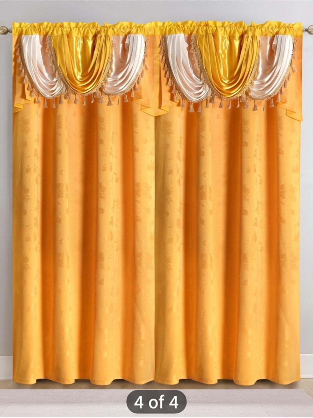 Gold and Ivory Draped Curtain Panel Set